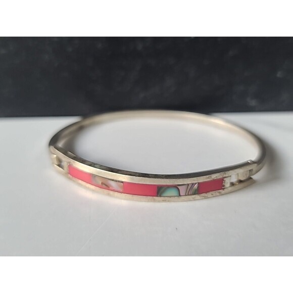 Abalone Shell Hinged Bangle Bracelet Vintage - Picture 5 of 10